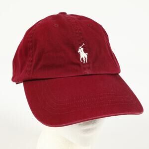 Polo Ralph Lauren White Pony 100% Cotton Packable Strapback Hat Dark Red